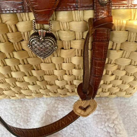 Authentic Brighton Ruth Woven Straw Satchel Bag with leather trim and handles - Picture 4 of 15